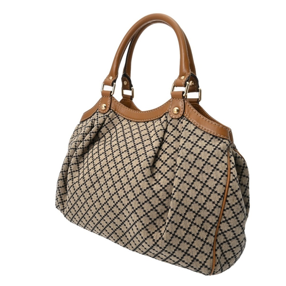 Gucci Tan Beige Leather ssima Canvas Sukey Brown Handbag